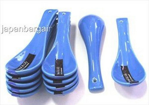 1x Blue Porcelain Soup Spoons