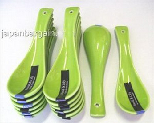 1x Green Porcelain Soup Spoons