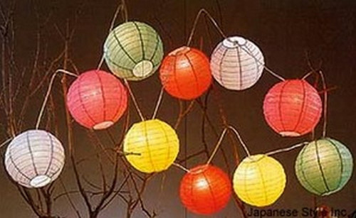 Rainbow Color Paper Lantern Set w/ Light