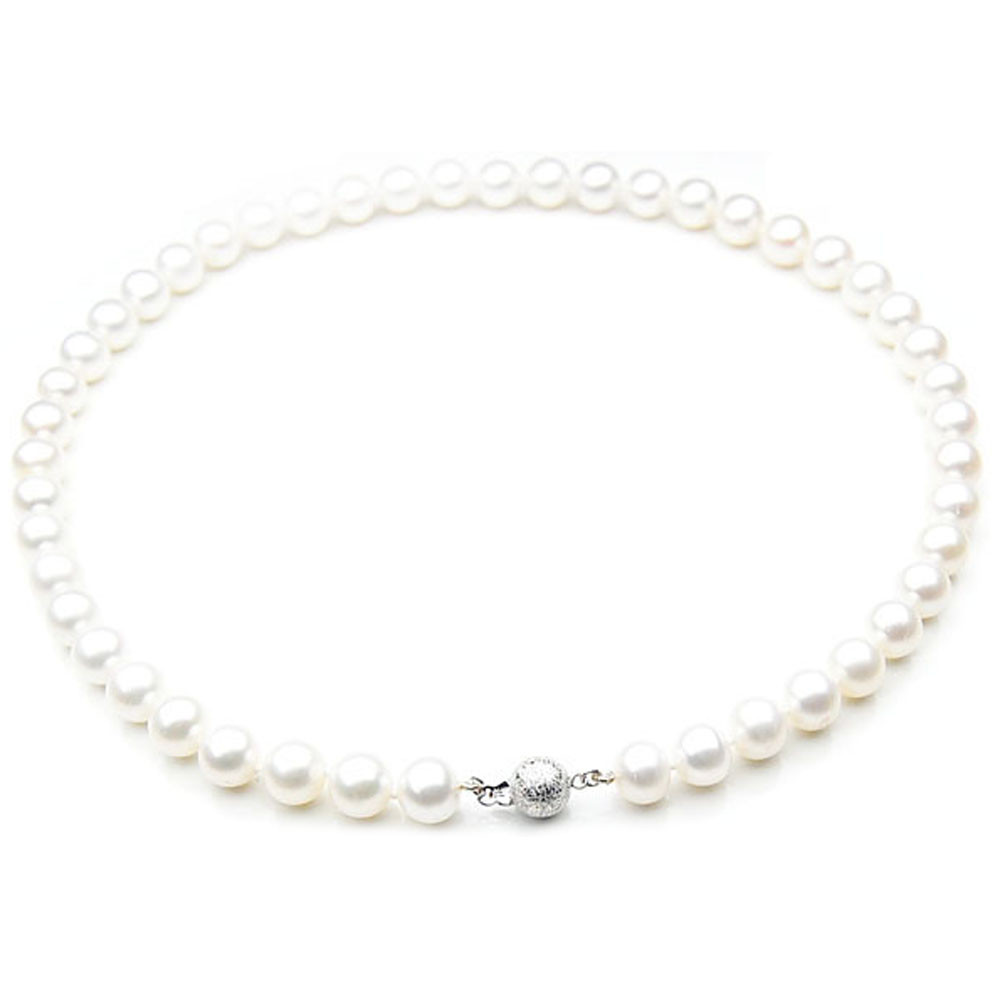 White Freshwater Pearl Knotted 14K Gold Filled Clasp Necklace 17" Gift Ideas! 