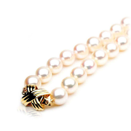 AN036 (AAA 7.5-8 mm Japanese Akoya Saltwater Pearl Necklace gold clasp ) Pearl Necklaces Pacific Pearls
