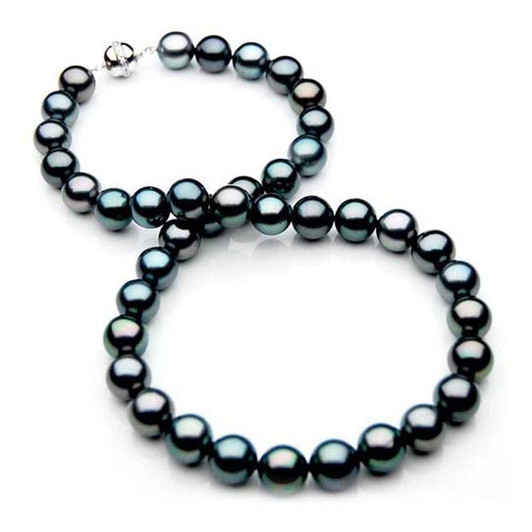 TN011 (AAA 10-12 mm Tahitian Black Pearl Necklace W gold Diamond clasp ) Pearl Necklaces Pacific Pearls