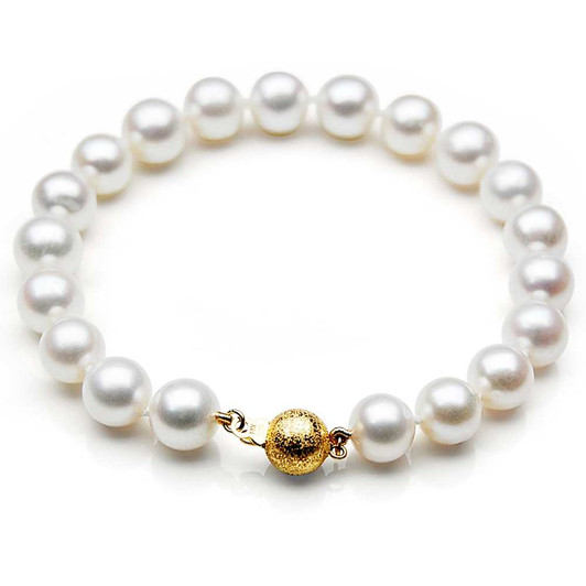FB004 (AAA 9-10 mm Freshwater Pearl Bracelet 14k Yellow gold clasp Pearl Bracelets Pacific Pearls