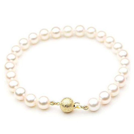 AB025-1 (AAA 8.5-9mm Japanese Akoya Saltwater Pearl Bracelet yellow gold clasp ) Pearl Bracelets Pacific Pearls