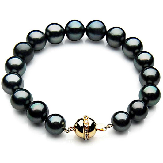 TB004 (AAA 9-11 mm Tahitian Black Pearl Bracelet Diamond clasp 21cm ) Pearl Bracelets Pacific Pearls