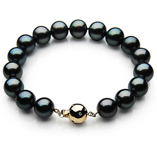 TB006 (AAA 9-11 mm Tahitian Black Pearl Bracelet Diamond clasp 18cm) Pearl Bracelets Pacific Pearls