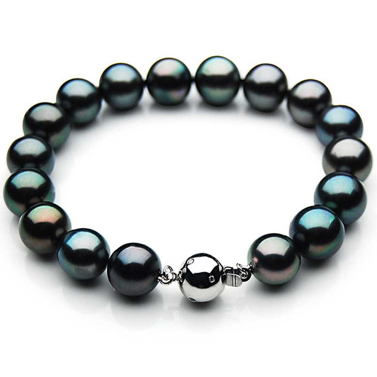 TB007 (AAA 9-11 mm Tahitian Black Pearl Bracelet Diamond clasp 21cm ) Pearl Bracelets Pacific Pearls