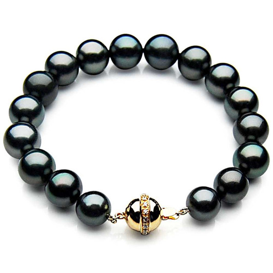 TB014 (AAA 10-12 mm Tahitian Black Pearl Bracelet Diamond clasp 18cm ) Pearl Bracelets Pacific Pearls