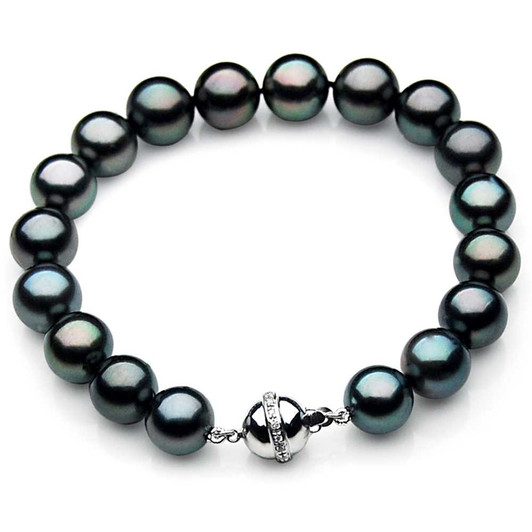 TB015 (AAA 10-12 mm Tahitian Black Pearl Bracelet W gold Diamond clasp 21cm ) Pearl Bracelets Pacific Pearls