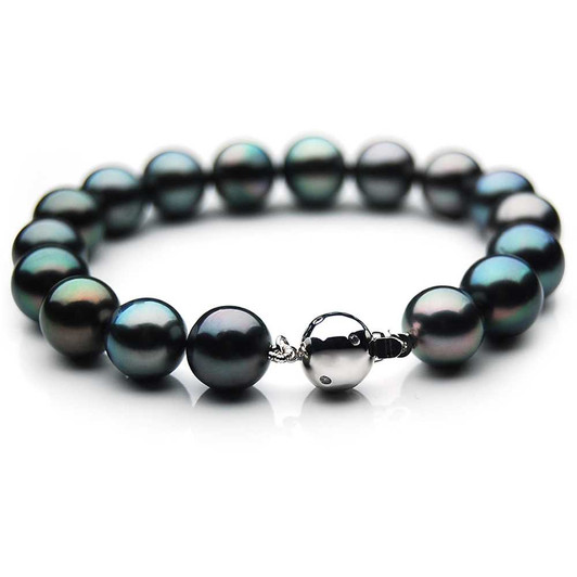 TB017 (AAA 10-12 mm Tahitian Black Pearl Bracelet Diamond clasp 18cm ) Pearl Bracelets Pacific Pearls
