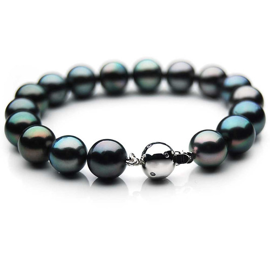 TB019 (AAA 10-12 mm Tahitian Black Pearl Bracelet Diamond clasp 21cm ) Pearl Bracelets Pacific Pearls