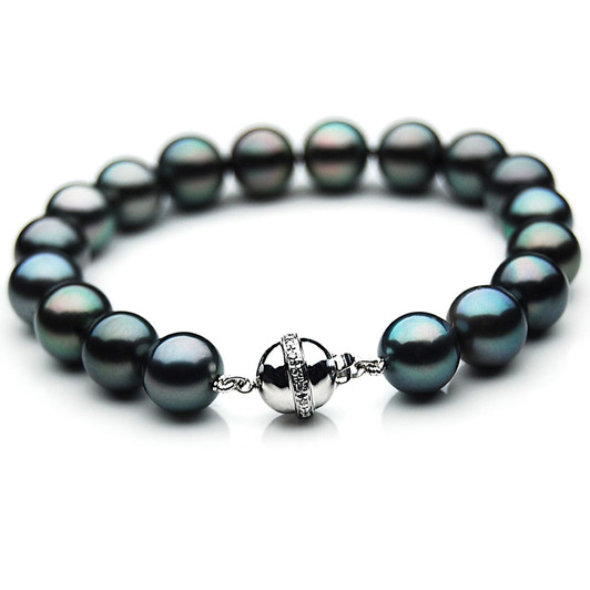 TB025 (AAA 11-13 mm Tahitian Black Pearl Bracelet Diamond clasp 18cm )