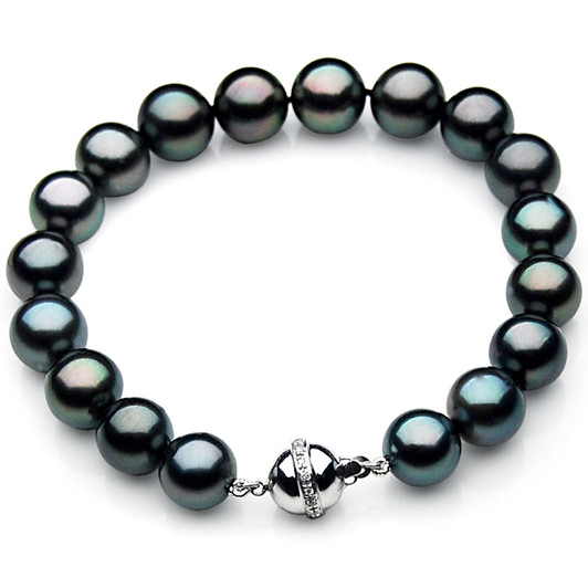 TB027 (AAA 11-13 mm Tahitian Black Pearl Bracelet W gold Diamond clasp 21cm )