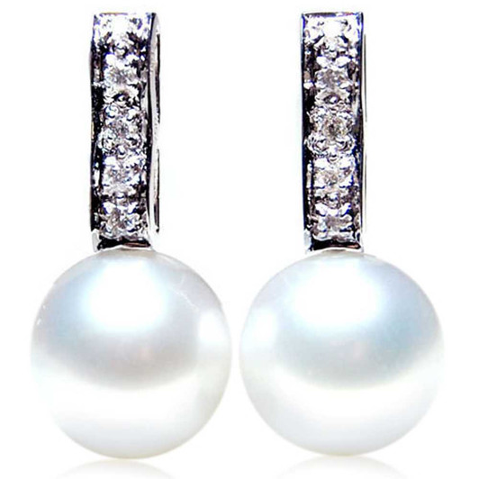 SE095 (AAA 13mm Australian South Sea Pearl Earrings Diamonds 18k White Gold) Pearl Earrings Pacific Pearls