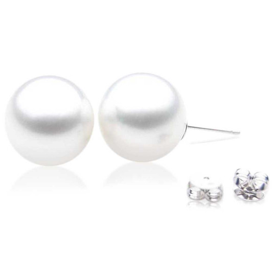 SE097 (AAA 14mm Australian South Sea Pearl Earrings in 18k White Gold) Pearl Earrings Pacific Pearls