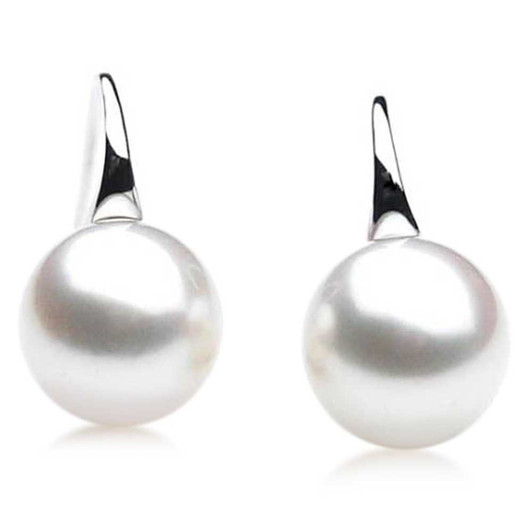 SE099 (AAA 14mm Australian South Sea Pearl Earrings in 18k White Gold) Pearl Earrings Pacific Pearls