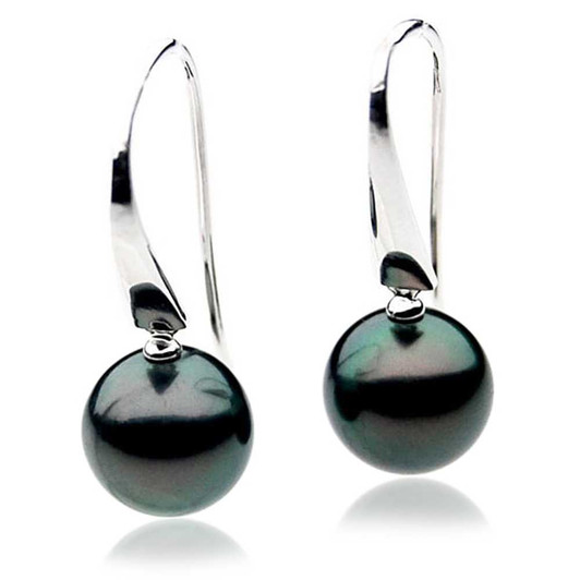 TE000e (AAA 10mm Tahitian Black Pearl Earrings In Heavy 18k White Gold )