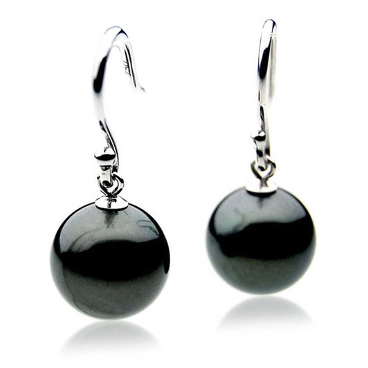 TE000g (AAA 10mm Tahitian Black Pearl Earrings In 18k White Gold ) Pearl Earrings Pacific Pearls