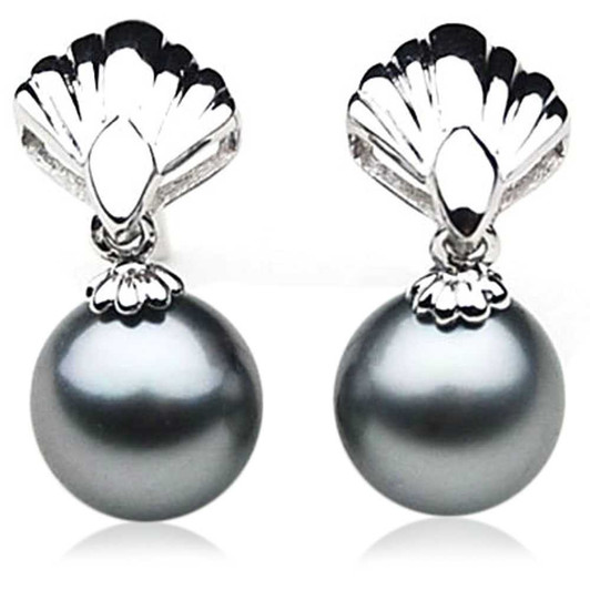 TE133 (AAA 9 mm Tahitian Silver Gray Pearl Earrings In Silver ) Pearl Earrings Pacific Pearls
