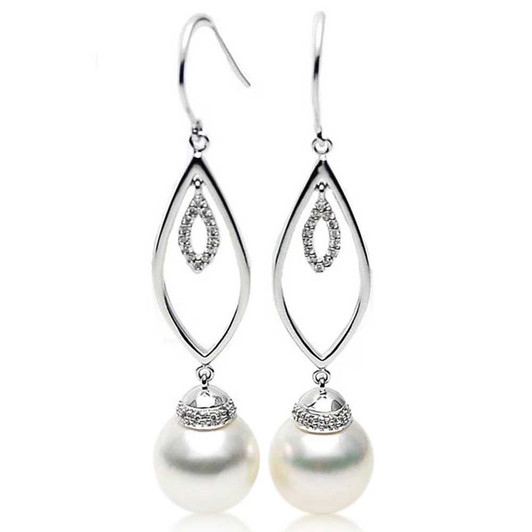 SE105 (AAA 14mm Australian South Sea Pearl Earrings Diamonds 18k White Gold) Pearl Earrings Pacific Pearls