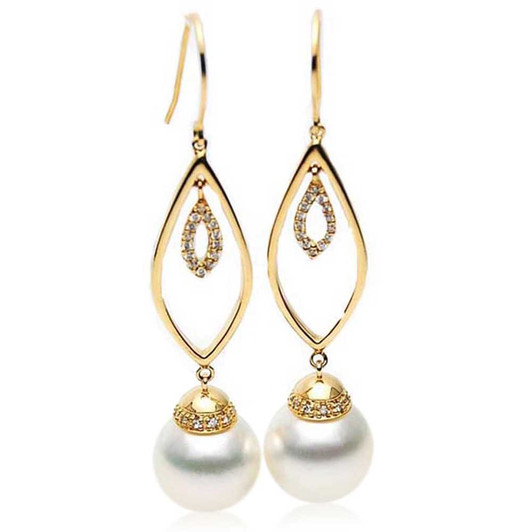 SE106 (AAA 14mm Australian South Sea Pearl Earrings Diamonds in 18k Gold) Pearl Earrings Pacific Pearls