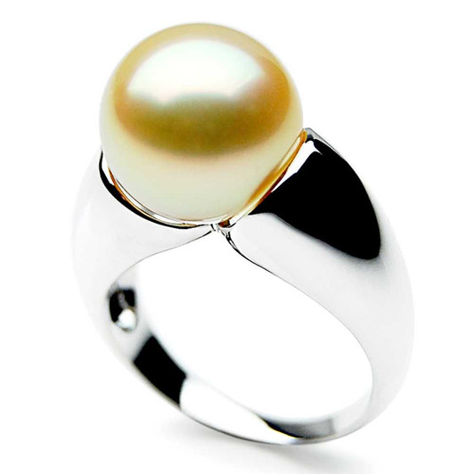 GR061 (AAA 14mm Australian Golden South Sea Pearl Ring 18k White Gold) Pearl Rings Pacific Pearls