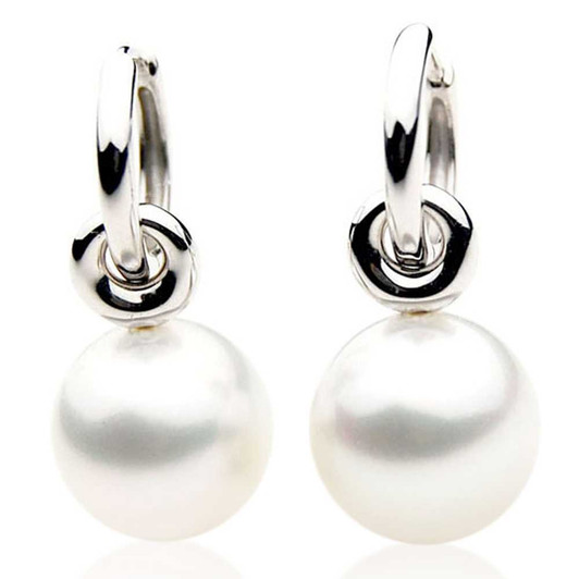 SE046a (AAA 12mm Australian South Sea Pearl Earrings 18k White Gold) Pearl Earrings Pacific Pearls