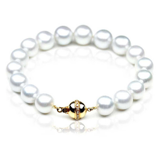 SB002 (AAA 9-11 mm Australian South Sea Pearl Bracelet 18k gold Diamond clasp ) Pearl Bracelets 