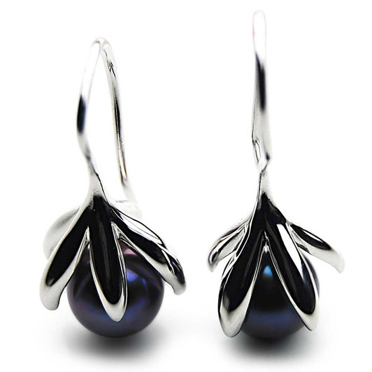 FES01b (AAA 9-10mm Black Freshwater Cultured Pearl Earrings ) Pearl Earrings Pacific Pearls
