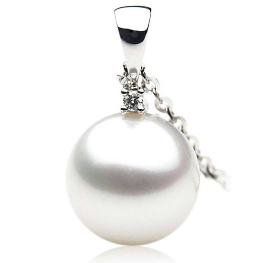 SP029 (AAA 12mm Australian South Sea pearl Pendant Diamonds 18k White Gold ) Pearl Pendants Pacific Pearls