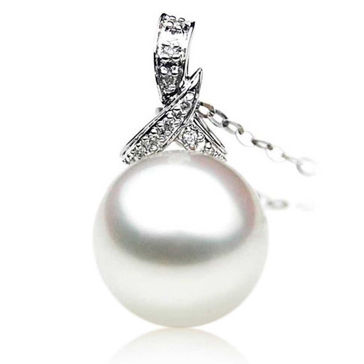 SP010 (AAA 11mm Australian South Sea pearl Pendant Diamonds 18k White Gold ) Pearl Pendants Pacific Pearls