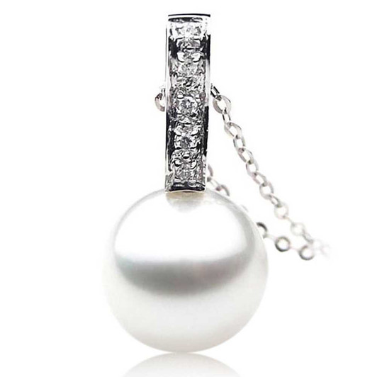 SP039 (AAA 12mm Australian South Sea pearl Pendant Diamonds 18k White Gold ) Pearl Pendants Pacific Pearls