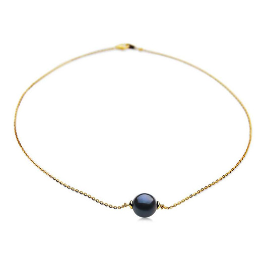 FN4 (AAA 12 mm Black Freshwater Pearl Necklace 18k Yellow Gold Plated on Italy Silver Chain ) Pearl Necklaces Pacific Pearls
