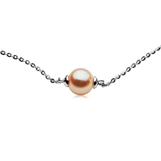 FN5 (AAA 9mm Pink Freshwater Pearl Necklace 18k White Gold Plated on Italy Silver Chain ) Pearl Necklaces Pacific Pearls