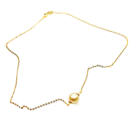 GSN2 (AA 10 mm Australian Golden South Sea Pearl Set in 18k Yellow Gold Plated On Italy Silver Chain ) Pearl Necklaces Pacific Pearls