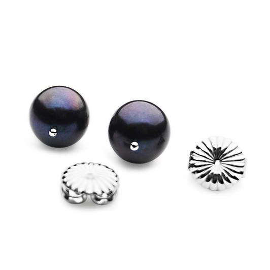FE01P (11mm Black Freshwater Cultured Pearl In Silver with 18K White Gold Points ) Pearl Earrings Pacific Pearls
