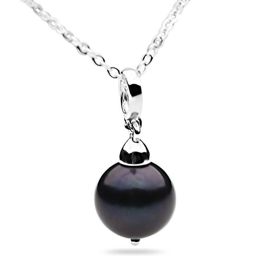 FP07C (AAA 12mm Black Freshwater Cultured Pearl Pendant in Silver and 18K White Gold Points ) Pearl Pendants Pacific Pearls