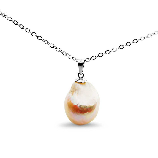 FP19C ( 15x13mm Pink Freshwater Cultured Pearl Pendant in 18K White Gold with free display chain ) Pearl Pendants Pacific Pearls