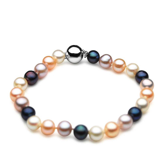 FB032 (AAA 7.5 mm Multicolor Freshwater Pearl Bracelet 14k White gold clasp, 8" long ) Pearl Bracelets Pacific Pearls