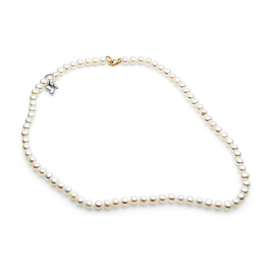 FN048 ( 5mm White Freshwater Cultured Pearl Necklace With Yellow Gold Clasp with Pendant Charm, 16" long )
