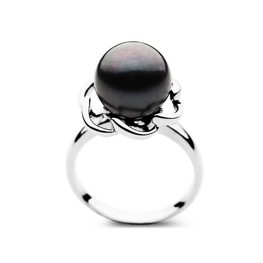 TR002S ( Perfect Round AAA 11 mm Tahitian Black Pearl Ring in Silver ) 30% Off selected items only Pacific Pearls