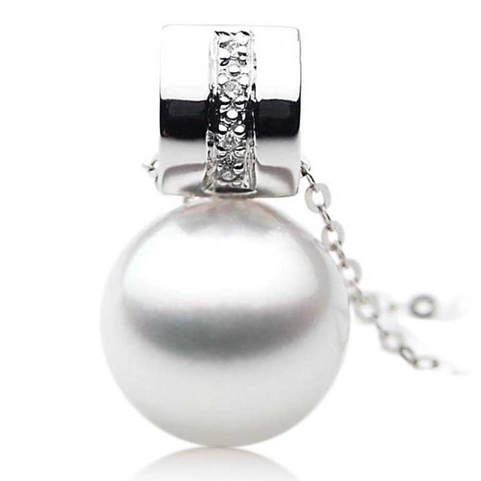 SP061 (AAA 13mm Australian South Sea pearl Pendant Diamonds Heavy 18k White Gold ) Pearl Pendants Pacific Pearls
