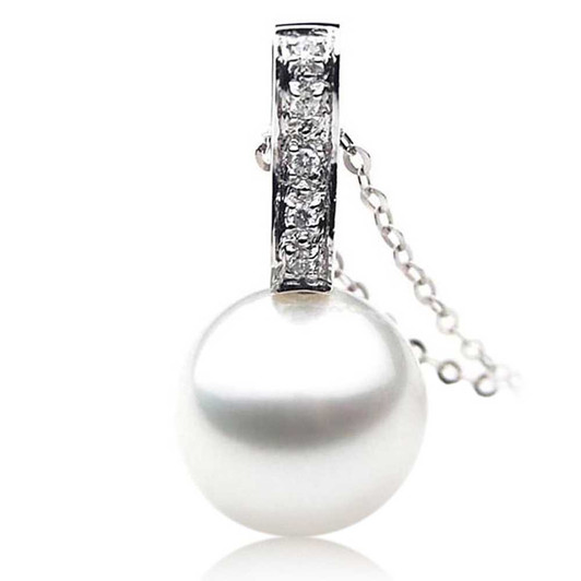 SP065 (AAA 13mm Australian South Sea pearl Pendant Diamonds Heavy 18k White Gold ) Pearl Pendants Pacific Pearls