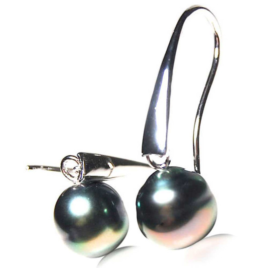TE129b (AA+ 10mm Tahitian Black Pearl Earrings In Silver ) 30% Off selected items only Pacific Pearls