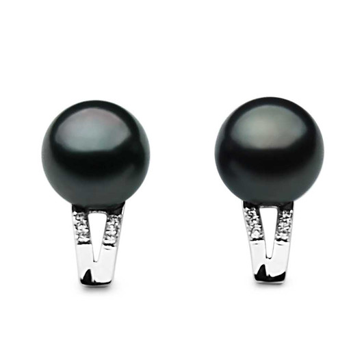 TE003b(AAA 10mm Tahitian Black Pearl Earrings Diamonds 18k White Gold ) Pearl Earrings Pacific Pearls