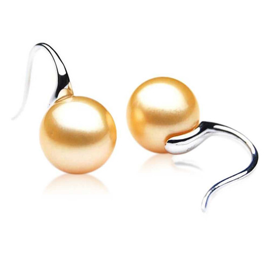 GE003 ( AAA 11mm Australian Golden South Sea Pearl Earrings In 18K White Gold ) Pearl Earrings Pacific Pearls