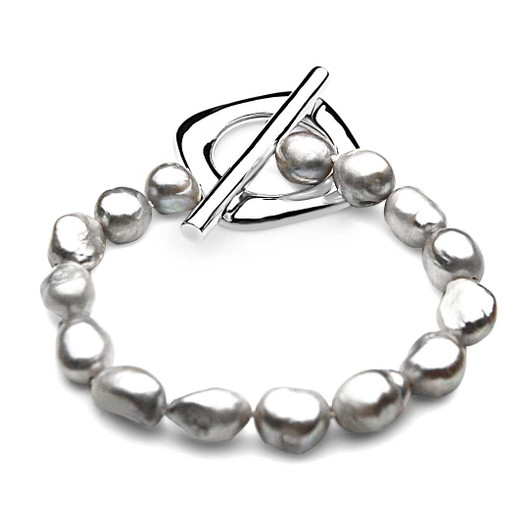 FB02L ( Large Size 11 mm A Quality Baroque Silver Freshwater Culture Pearl Bracelet with Extra large 3.5cm Heavy Silver Clasp ) 30% Off selected items only Pacific Pearls
