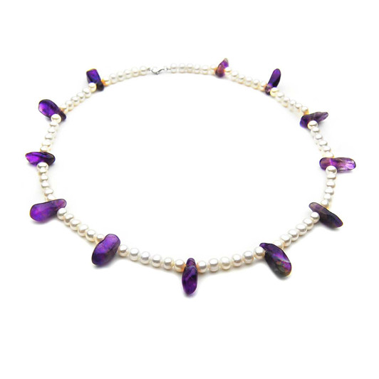 FN06S ( 5 mm AAA Quality White Freshwater Cultured Pearl Necklace And Natural Purple Crystal With White Gold Clasp ) 30% Off selected items only Pacific Pearls