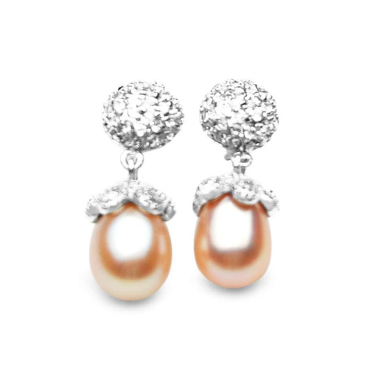 FECZ04 ( 10mm AAA Pink Freshwater Cultured Pearl Earrings Set With Cubic Zirconia 18K White Gold Plated On Silver. ) 30% Off selected items only Pacific Pearls
