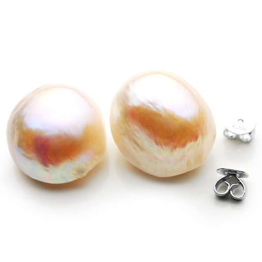 FE008e (15mm Pink Baroque Pearl Earrings In 18K White Gold)